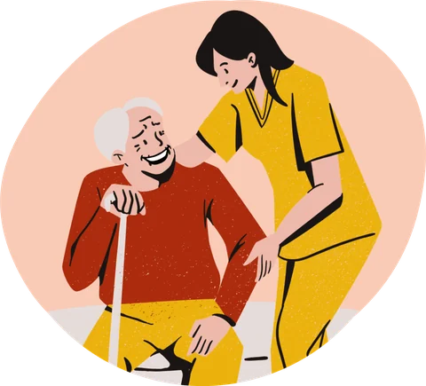 The Reggie's Guardian Angel mark: a caregiver with a hand on the shoulder of a smiling older man with a cane.